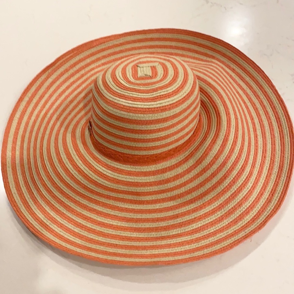 Striped Orange and Cream Wide Brim Hat - Picture 6 of 9